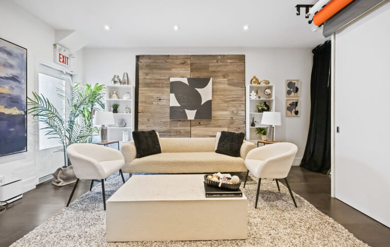 The Aura podcast studio in Toronto: bright, neutral, elevated set
